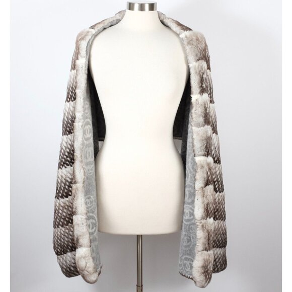 Chanel XL scarf shawl reversible 37" x 78" cashmere fur orylag gray rabbit 12k - Picture 3 of 16